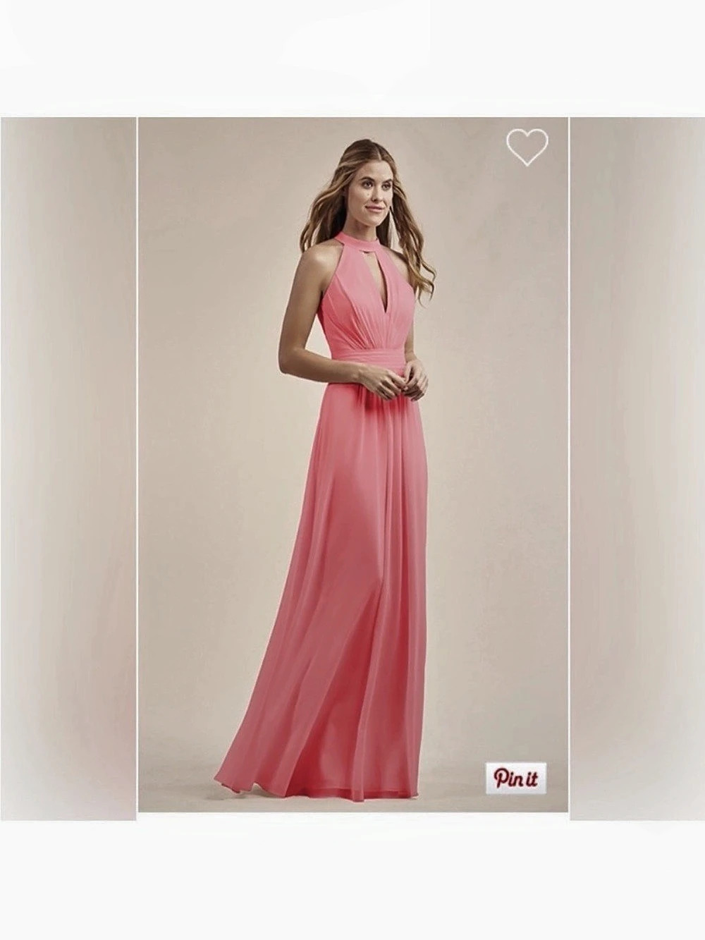 Jasmine B2 Halter Keyhole Chiffon Maxi Dress coral Pink Size 12 bridesmaid prom